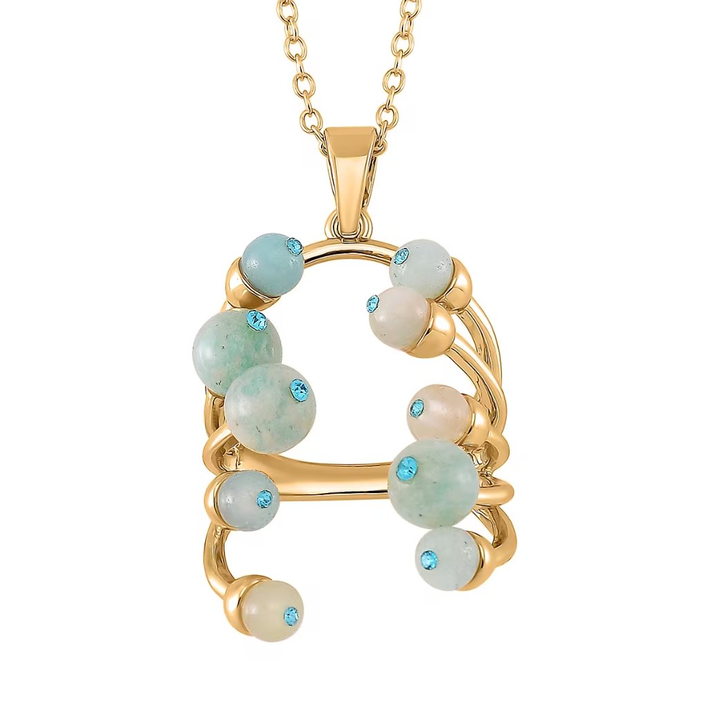 Amazonite And Blue Austrian Crystal 20" Necklace In Goldtone